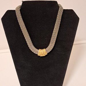 Vintage Art Deco Silvertone Mesh Chain Choker with Goldtone Magnetic Clo…